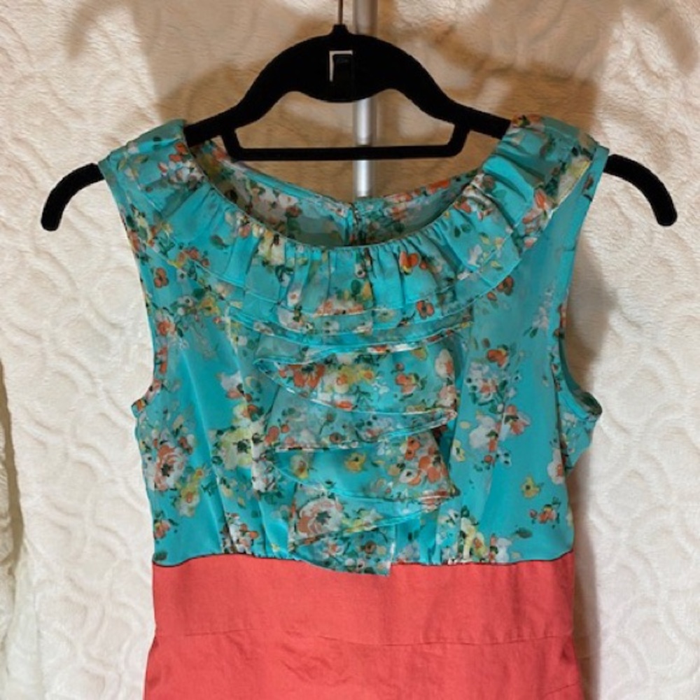 Alyx Sz 4 Dress Coral Pink Turquoise Midi Flounce